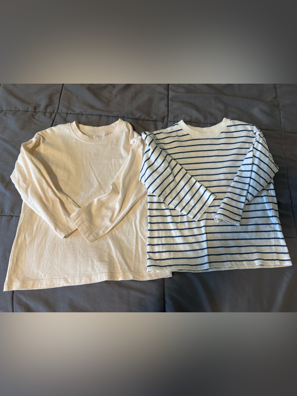 Zara Kids Cream Long-Sleeve Tee + White Navy Striped Long Sleeve Set
